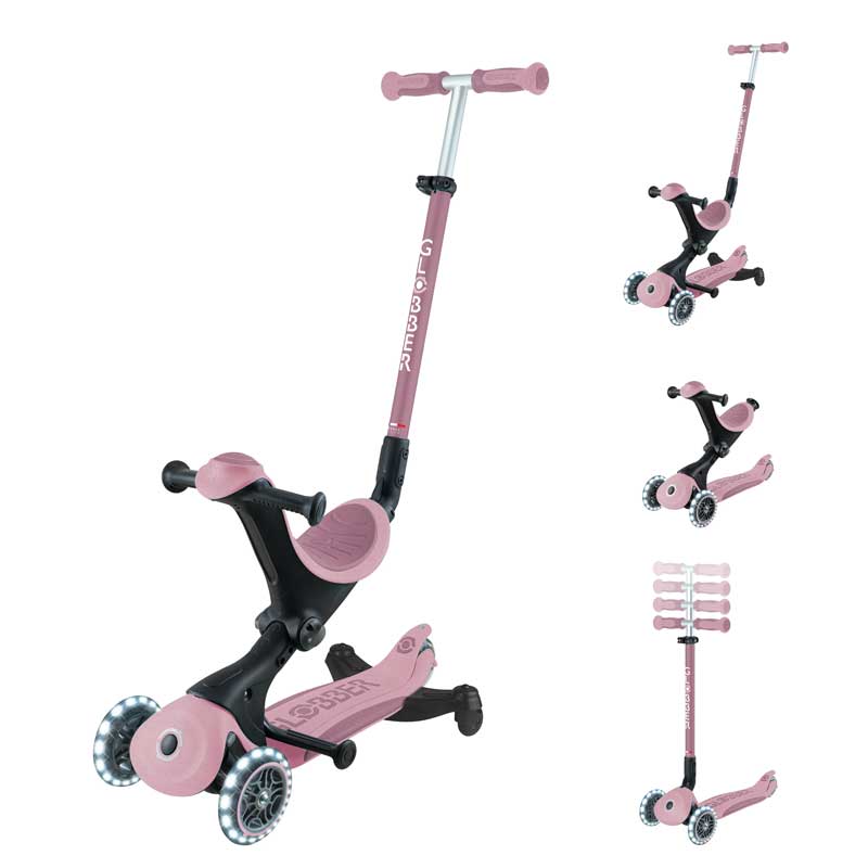 Тротинетка с родителски контрол 3 в 1 GLOBBER GO UP DELUXE LIGHTS ECOLOGIC 360° в пастелно розов цвят